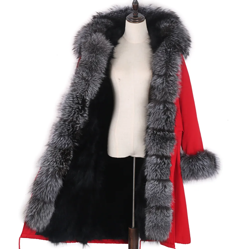 X-Long 방수 파카 겨울 자켓 여성 진짜 여우 모피 코트 천연 여우 모피 칼라 후드 큰 모피 겉옷 분리형 201112