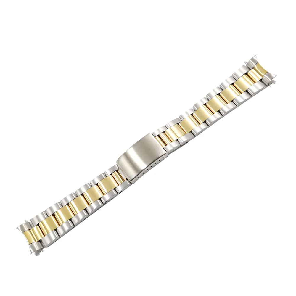 19mm 20mm 316L rostfritt stål Två ton guld Silver Watch Band Rem Old Style Oyster Armband Hollow Curved End för Rol Dateju Su271q