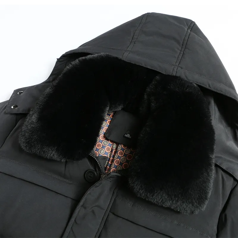 inverno espesso homens compridos para baixo jaqueta de luxo de alta qualidade colar de pele novo estilo de idade homens de meia idade casual hooded casacos para baixo 201104