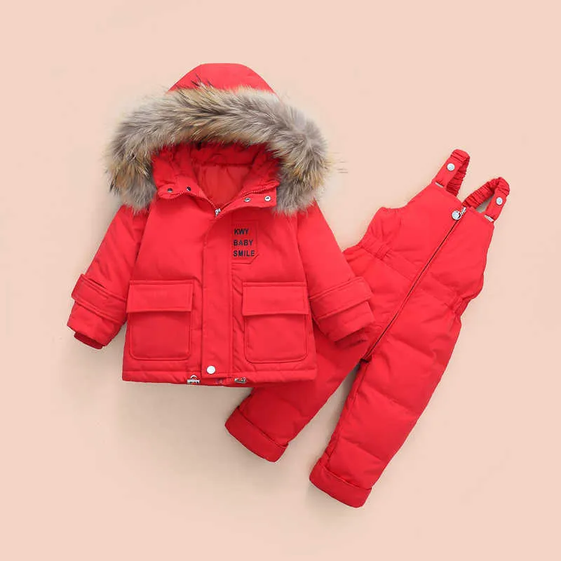 Winter Down куртка комбинезон детский мальчик Parka Real Fur Girl Одежда детская одежда набор малыша толщиной теплый комбинезон Snowsuit 211222