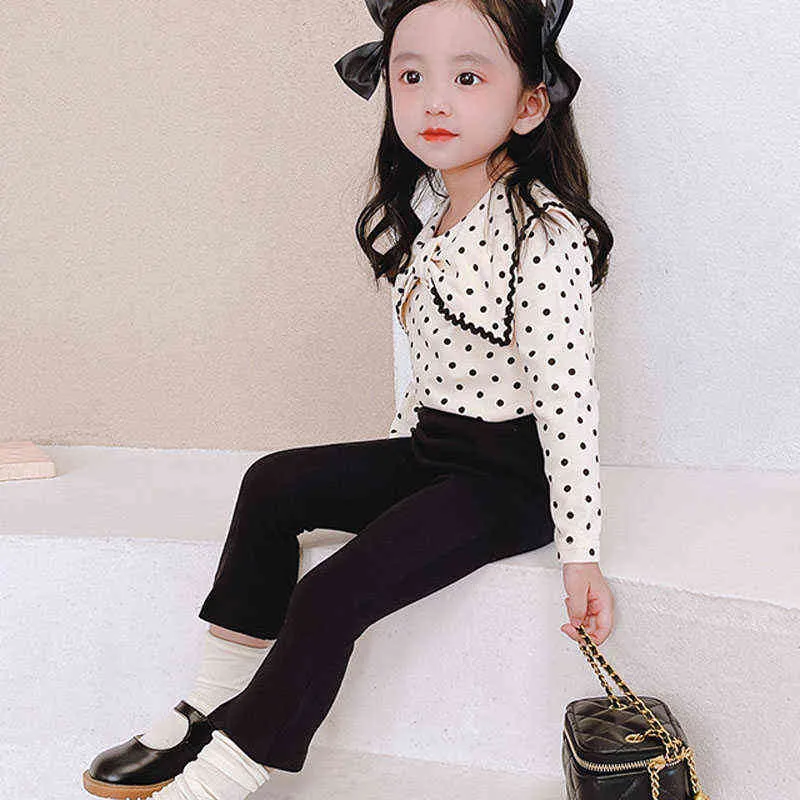 Kinderkleidung 2021 Herbst neues Baby Mädchen süßes Polka Dot Top und ausgestellte Hose zweiteiliger Anzug Y220310