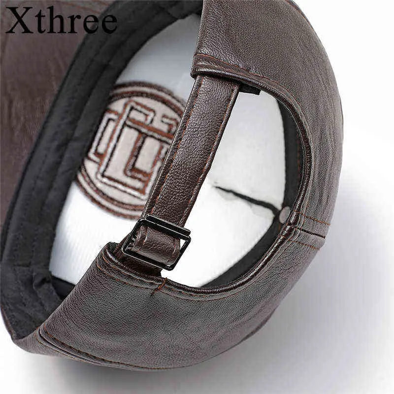 Xthree Fall Winter Leather Vaseball Cap Faux Leather Winter Hat Snap Back Hat for Men Casual Cap Hatファッション高品質2201152913