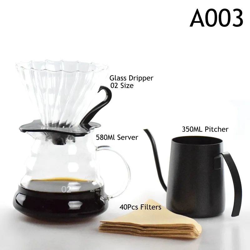 Ny EcoCoffee Ny ankomst Eco-Friendly V60 DRIP SETS 580 ml Värtproof Coffee Server Kettle Filters T200523