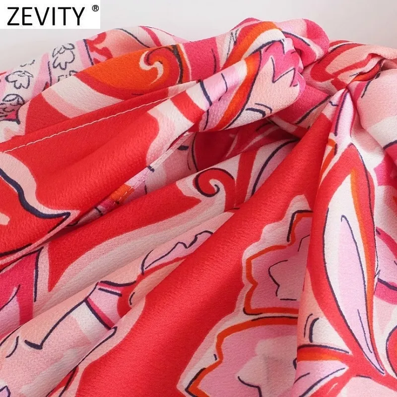 Zevity женское винтажное кимоно с v-образным вырезом и цветочным принтом, плиссированное завязанное мини-платье, женское шикарное платье с короткими рукавами, Vestidos DS8399 220210