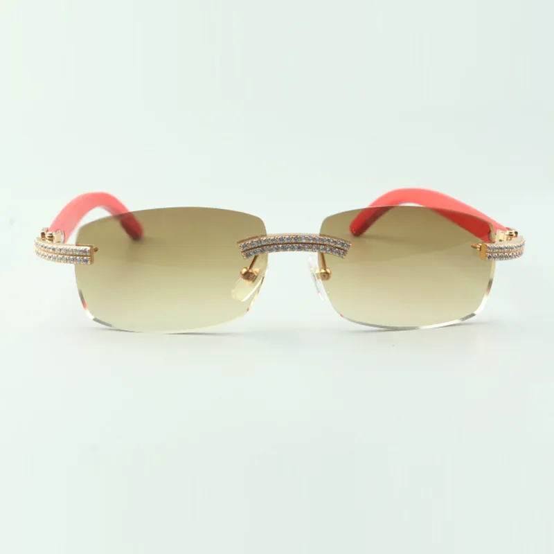 Zweireihige Designer-Sonnenbrille mit Diamanten 3524026 mit roten Holzbeinen, Brille Direct S, Größe 56-18-135 mm, 1980