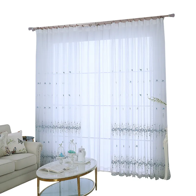 Rideau en tulle brodé coréen blanc pour le salon rideau transparent bleu pour les draps de fenêtre de la chambre 40 LJ2012246796285