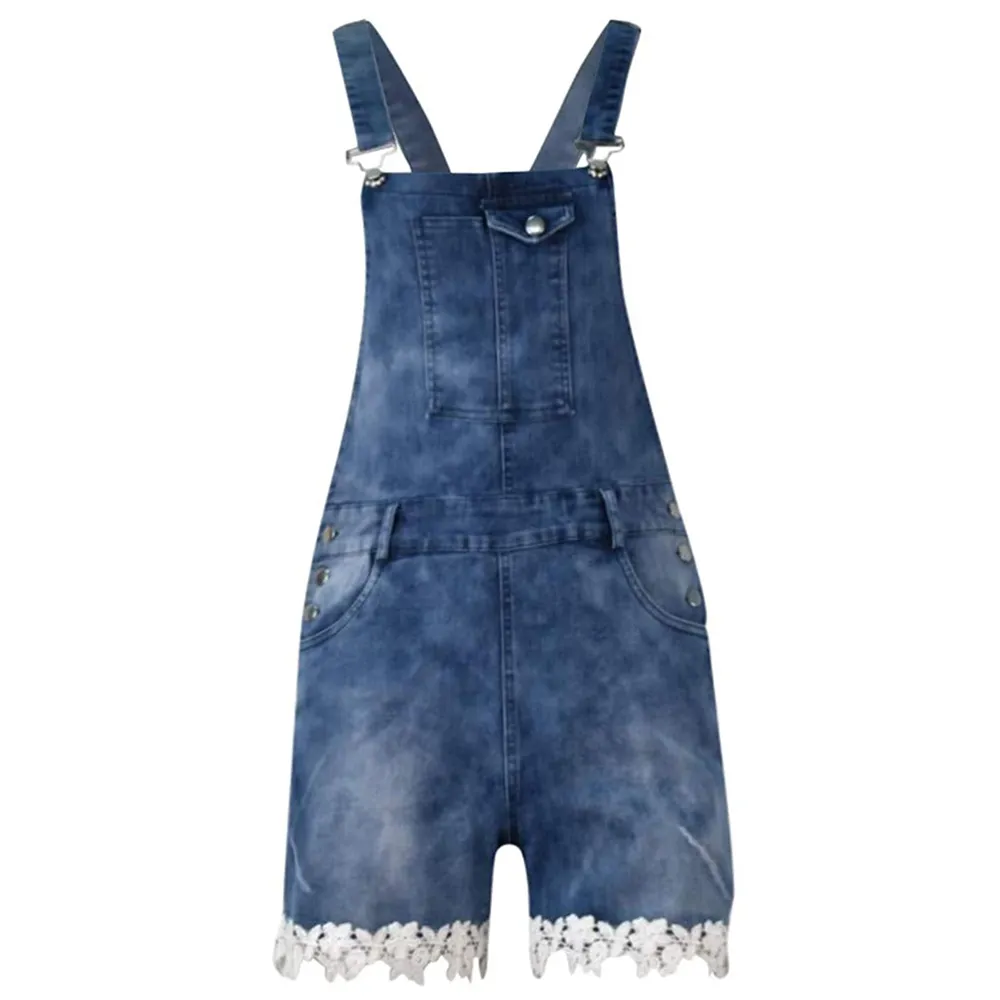 Frauen Sommer Denim Overalls Blumensaum Nähte Jeans Kurze Overalls Plus Größe Latz Bodys T200704