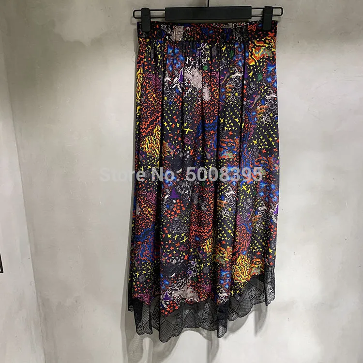 Multicolour Christy glam Printed Silk Asymmetric Skirt LACE Hemline Fashion Woman Midi Skirts Limited Stock NEW T200324