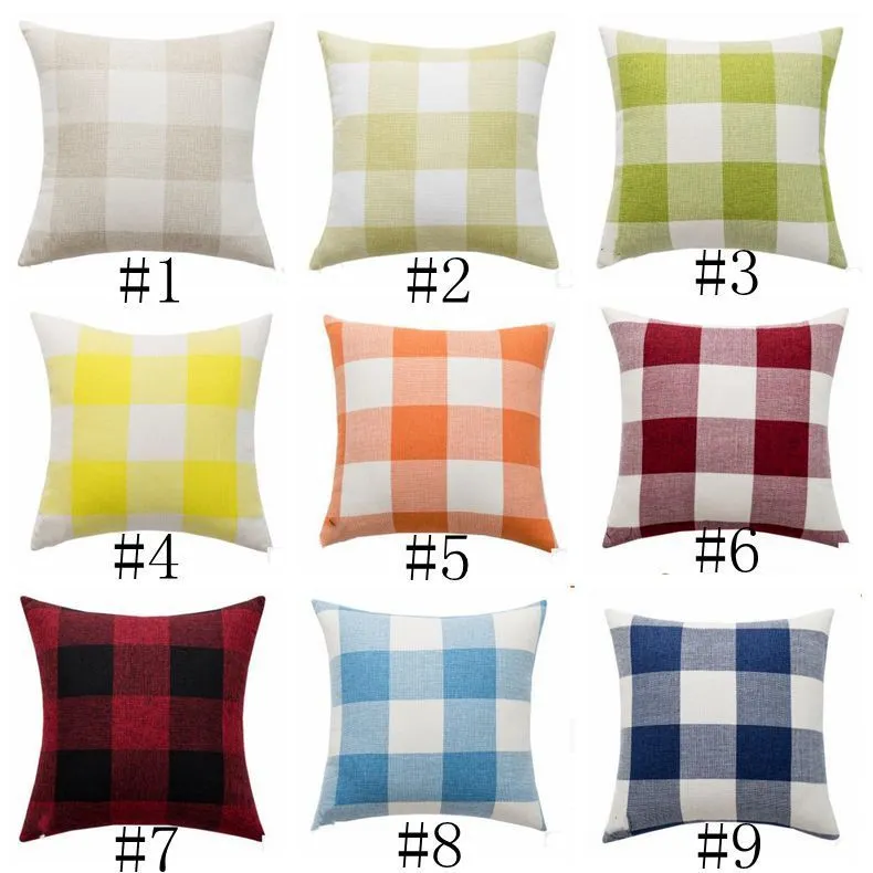 Kuddar Case Color Plaid Lumbal Support Cushion täcker linne garnfärgat kuddfodral heminredning för säng dold blixtlås stängning