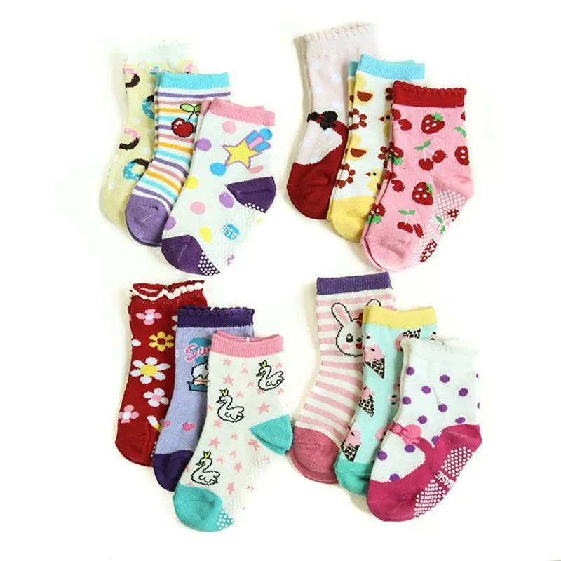 12 пара / набор малыша детские хлопковые носки милые удобные противоскользящие упругие носки на 0-24 месяца девочек 201112