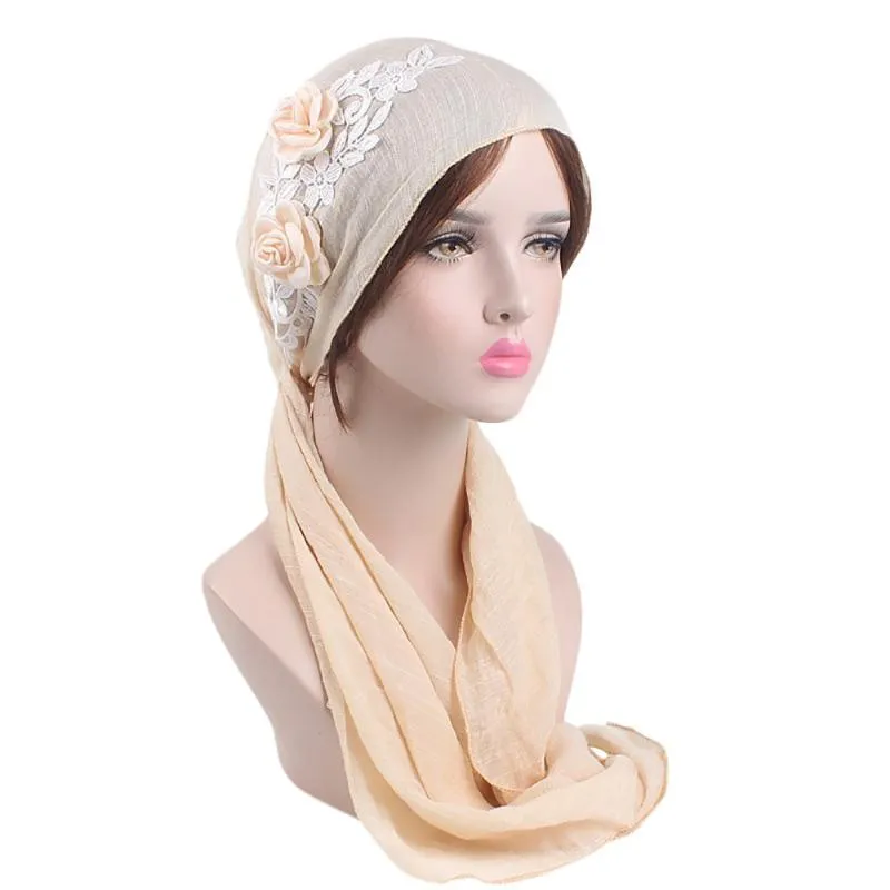 Retro Fiore di Colore Solido Turbante Cap Musulmano Testa Cap Hijab Musulmano Sciarpa Islamica Sciarpe Donna Lunga Underscarf Turbante 4 11299S