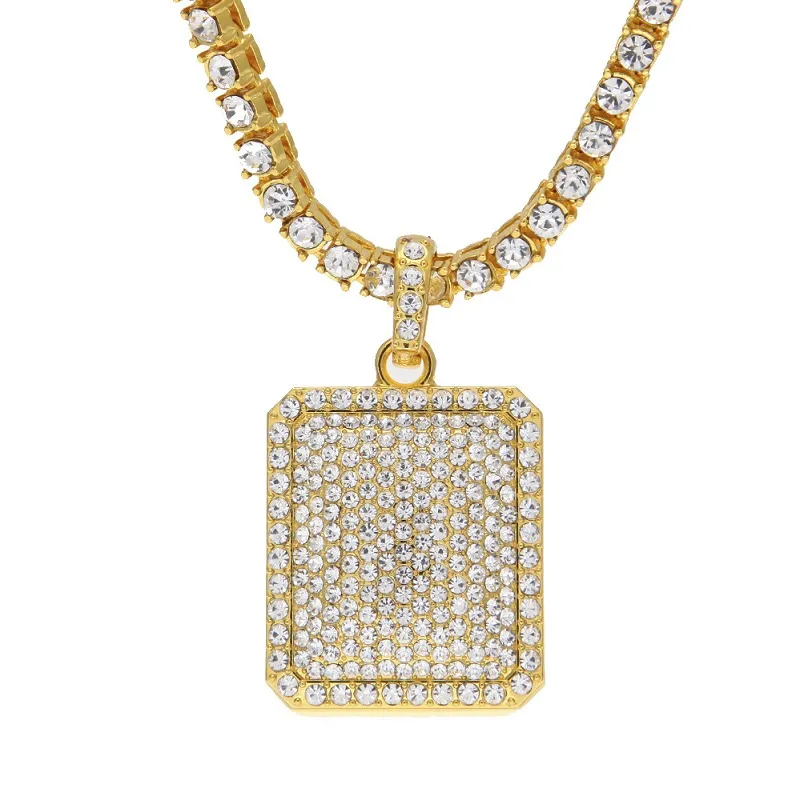Męski szyjnik bioder biżuteria Moda Moda Złota mrożona łańcuch pełny rhinestone etykiet dla psów naszyjniki 2255