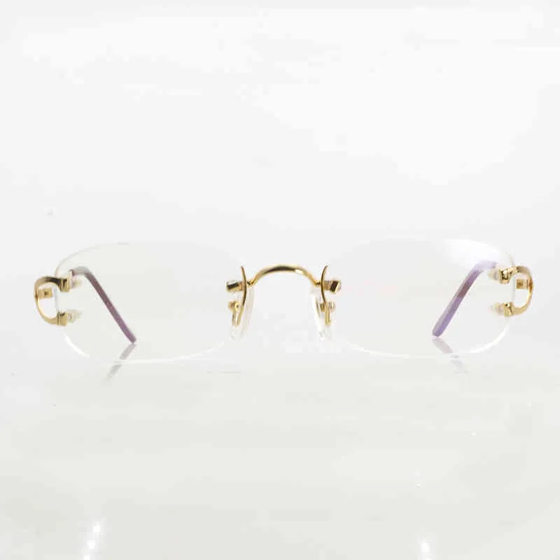 Vintage ögonglasögon för kvinnor metallklar rimfria optiska glasögon Ram Carter Womens Glasögon Designer Märke Män Tillbehör
