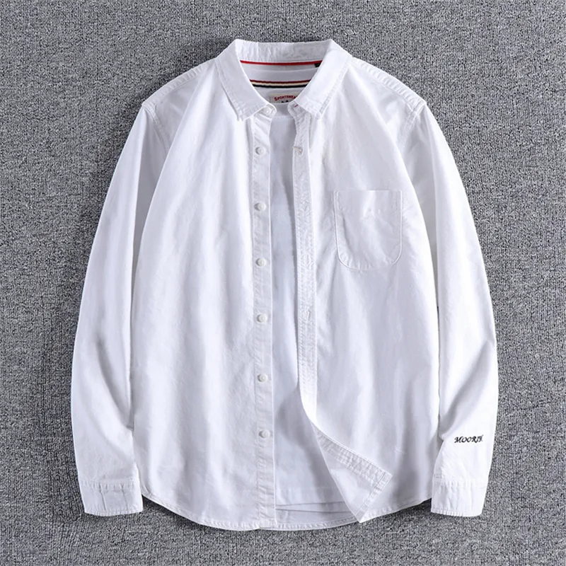 Japonais Harajuku 100% coton poche couleur unie brodé à manches longues chemise boutonnée pour hommes grande taille C1212