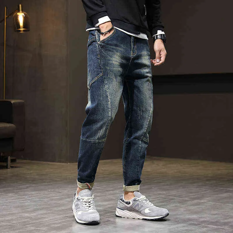 Herren Jeans Haremshose Mode Taschen Desinger Lockere Passform Baggy Moto Jeans Männer Stretch Retro Streetwear Entspannte Tapered Jeans 42 G0104