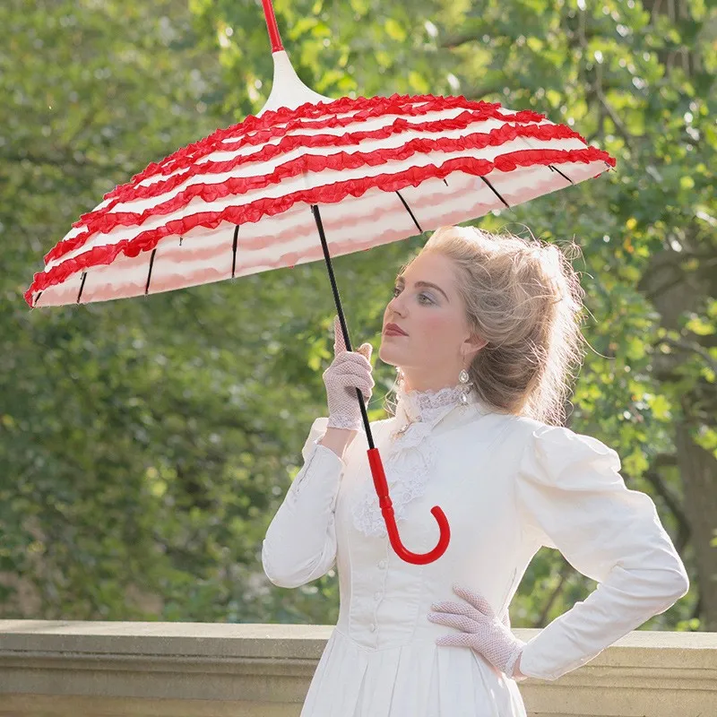 Элегантные модные 16-костные полосатые кружева на солнцезащитный зонт пагоды для свадьбы невесты, парасоль полуавтоматический двойной