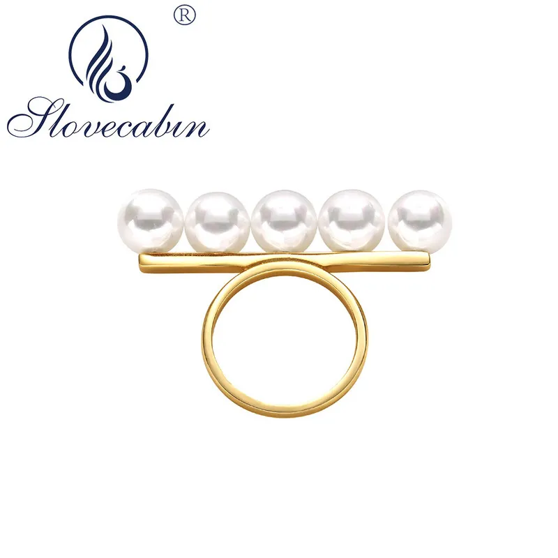 Slovecabin 925 Sterling Silver Balance Bar Faux Pearl Ring Women Luxury Femme Wedding Ring Bague Japanese Fine Jewelry Supplies 223246795