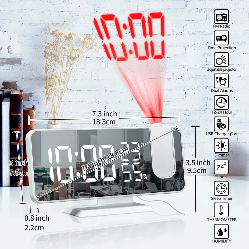 CICLOCK 3D Проекция Alarm Clock R Цифровые с USB Зарядное устройство 18 см Большое Зеркало Светодиодный дисплей Авто Dimmer 220311