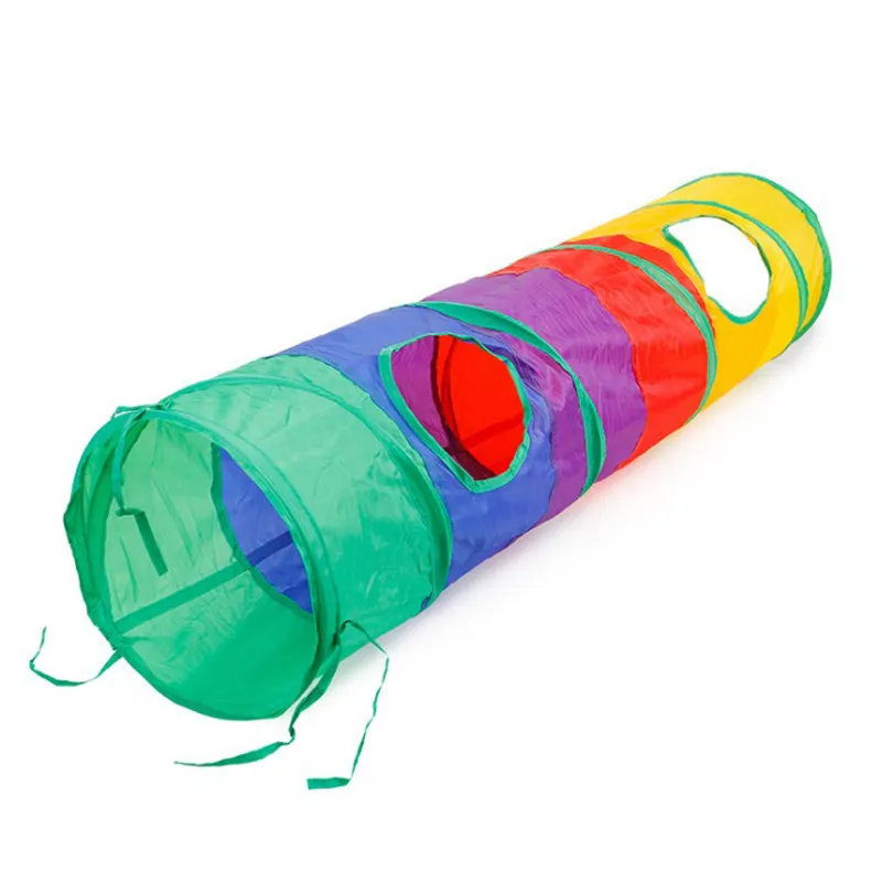 Pet Funny Play Cave Rainbow Brown Foldable 2 Holes Kitten Toys Wholesale Rabbit Tunnel Cat Game LJ201125