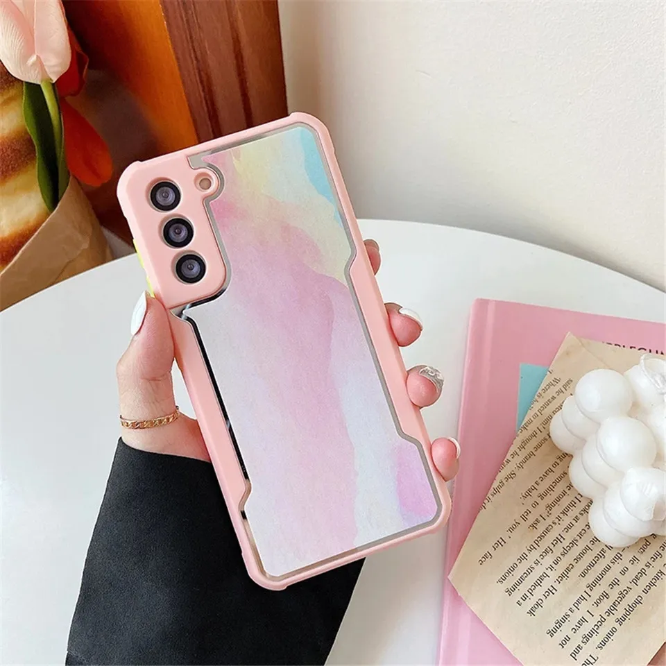 Watercolor Acrylic Phone Cases For Samsung Galaxy S21 S20 FE Note 20 Ultra 10 S10 Plus Shockproof Luxury Hard PC Back Cover