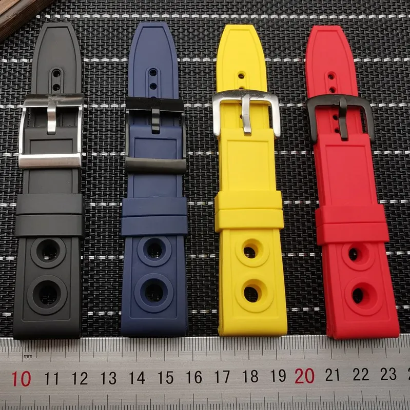 Rubber Watch band 22mm 24mm Black Blue Red Yellow Watchband Bracelet For fit Brei-tling strap