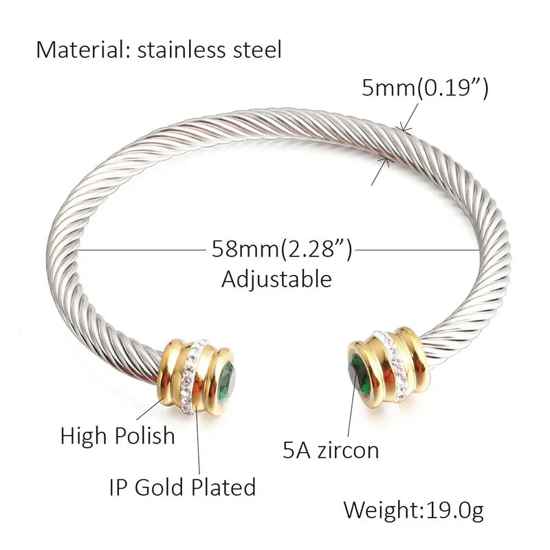 Cabo senhora pulseira de fio de aço inoxidável titânio aço ouro incrustado broca tipo c pulseira aberta f113066245924789437