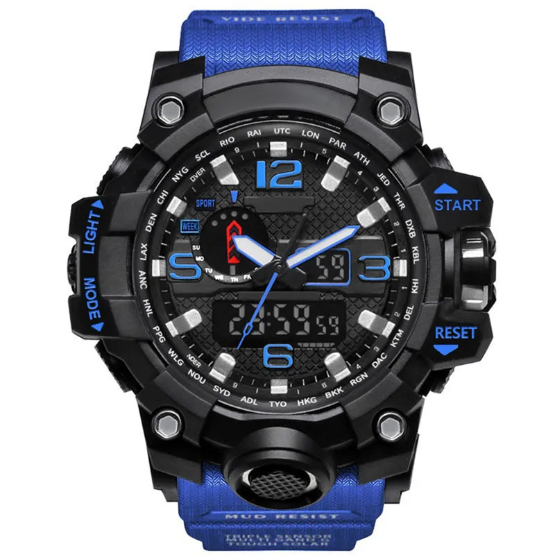New Mens Military Sports Watches Analog Digital Led Watch THOCK Resistant Wristwatches Men Electronic Silicone Watch Gift Box Mont213j
