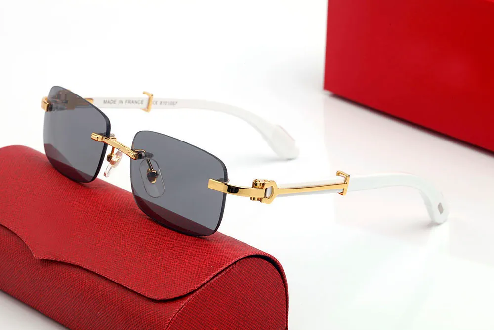 Lüks Tasarımcı Güneş Gözlüğü Kadın Erkekler Gözlükler Polarize Kare Çerçevesiz Rimless Gümüş Metal Ahşap Bafalo Boynuz Şeffaf Gla206f