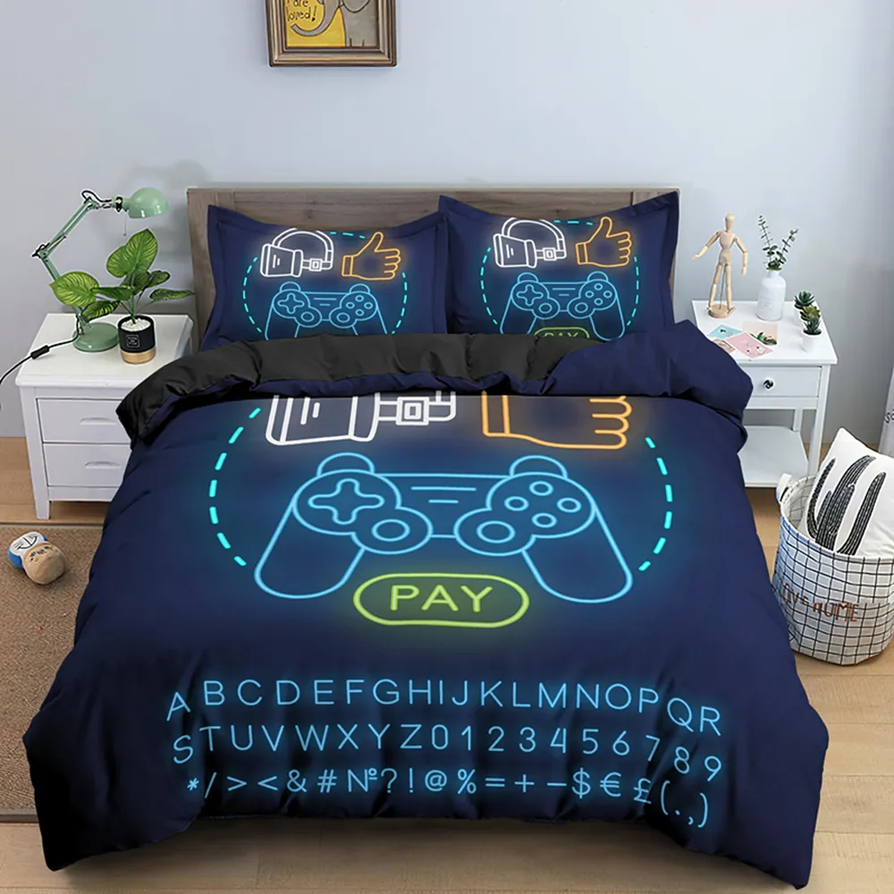 Moda Gamer Capa de Edredão Dos Desenhos Animados Rei Rainha Conjuntos de Cama Solteiro Crianças Meninos Meninas Conjunto de Cama Jogo Colcha Consolador Capas 201216418099