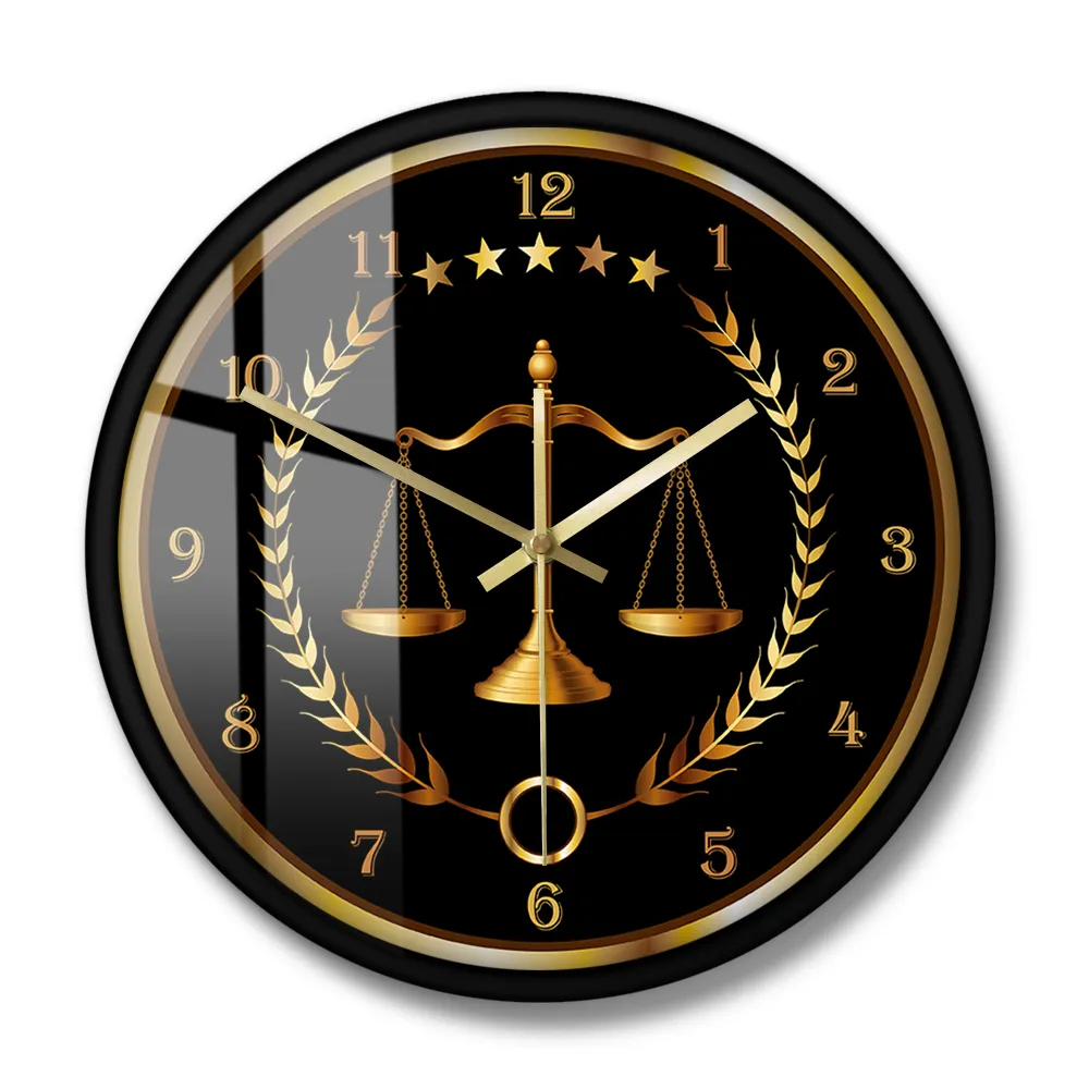 Scale of Justice Modern Clock Non Ticking Time Weadvie -advocaat Kantoor Decor Firma Art Judge Law Hanging Wall Watch LJ2012113496410