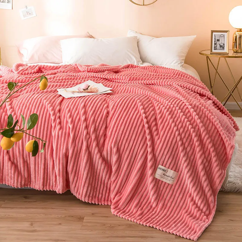 البطانيات ذات اللون الأحمر البطيخ لأسرة واحدة من الفانيلا الفانيلا فانيلا شعاب المرجانية بطانية على السرير ناعم دافئ سمك السرير 201113272p
