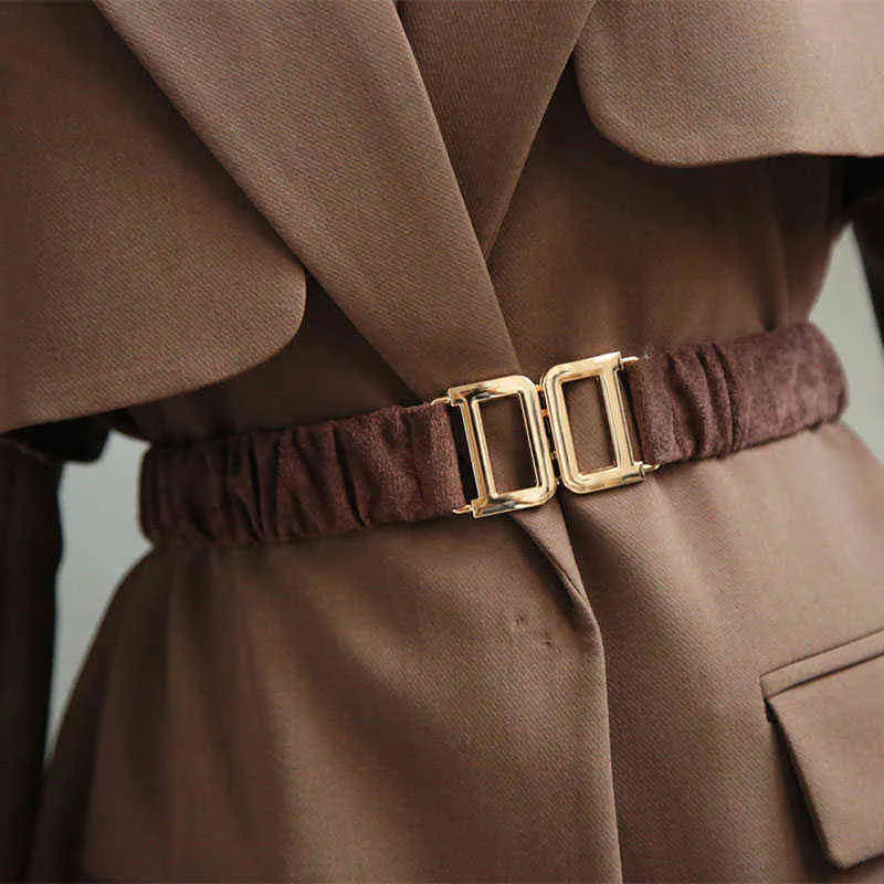 Женская эластичность широкого пояса полоса ткани для женщин металлическая пряжка ремень рубашка костюма платье одежда аксессуары G220301