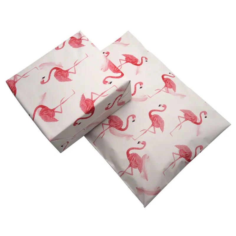 100 st 37 25 5 cm förpackningsväska flamingo blommig blad kurir väska poly mailer självförsegling plastpost uttryck för lagringspåse 2241c
