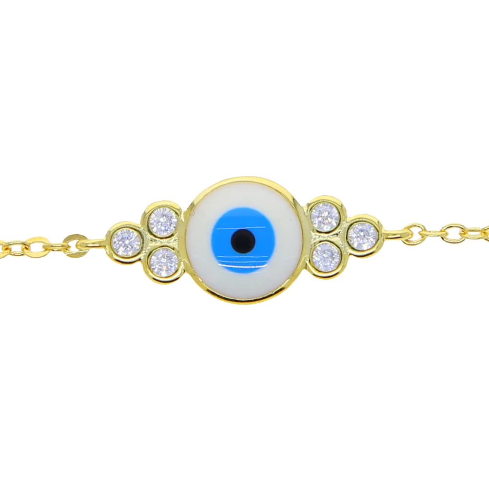 Promotie goud kleur mode dames sieraden wit blauw email Evil oog charme lucky girl vrouwen sieraden armband