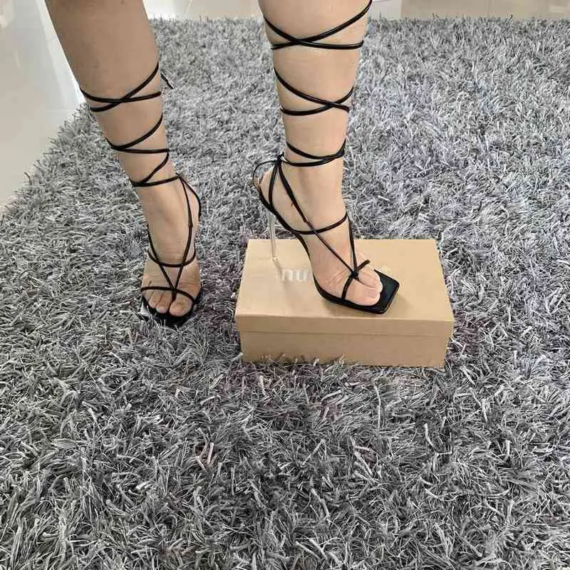 Dames stiletto sandalen, enkel met transparante Gladiator schoenen, sexy, huwelijksfeest, zomer 2022