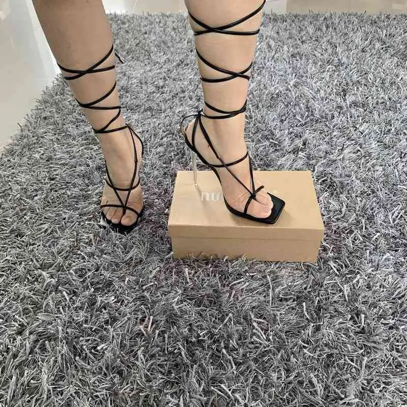 Sandales à talons aiguilles pour femmes, chaussures gladiateur transparentes à la cheville, sexy, pour fête de mariage, été 2022