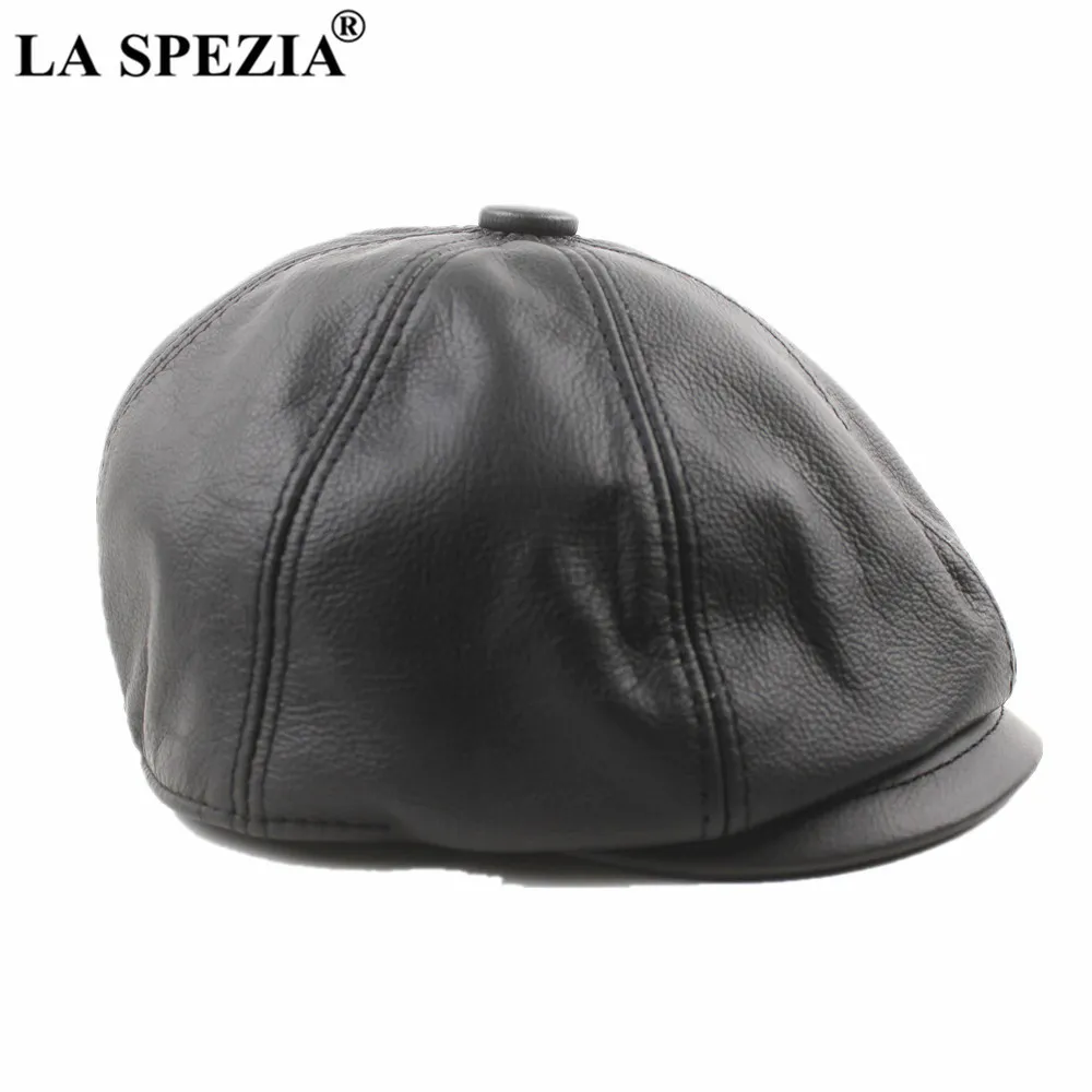 LA SPEZIA Khaki Men's Newsboy HAP Genuine Cowskin Leather Octagonal Cap Male Beret Autumn Winter Men Vintage Duckbill Hats 20215E