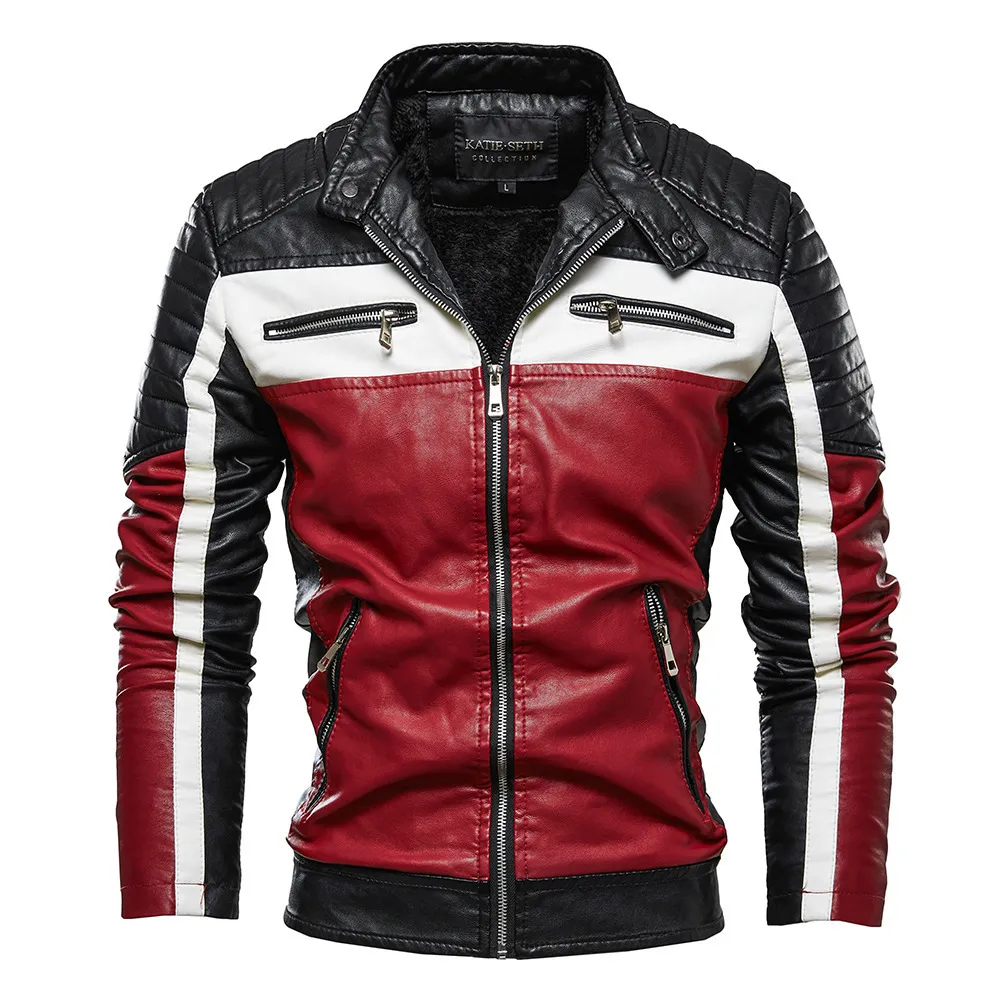 Erkekler sarı deri ceket patchwork biker ceket erkekler rahat fermuarlı ceket erkek motosiklet ceket ince fit kürk sıralı dış giyim ceket 201127