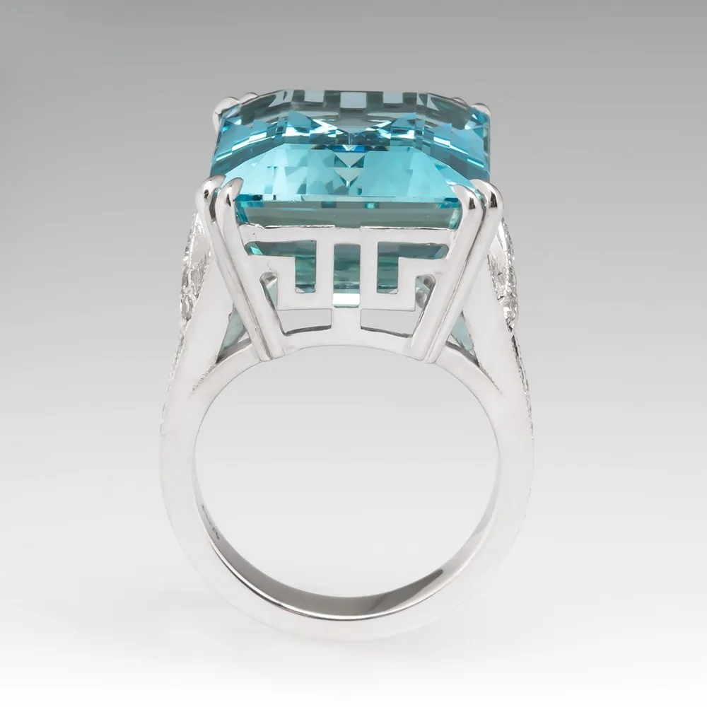 Color de plata 925 Princess Sea Blue Topaz Diamond Ring Square Gemstone Bizuteria Anillo 925 Joyería para mujeres Caja de anillo de zafiro Y112794889