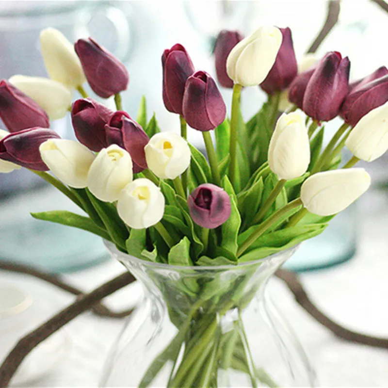 31 stks Tulpen Kunstbloemen PU Echte Touch Bouquet Nep voor Bruiloft Decoratie Home Garen 220311