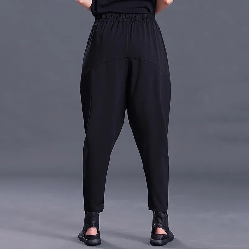 [EAM] 새로운 봄 패션 조류 검은 주름 주머니 높은 허리 탄성 간단한 모든 일치 여성 하렘 바지 SA157 201118