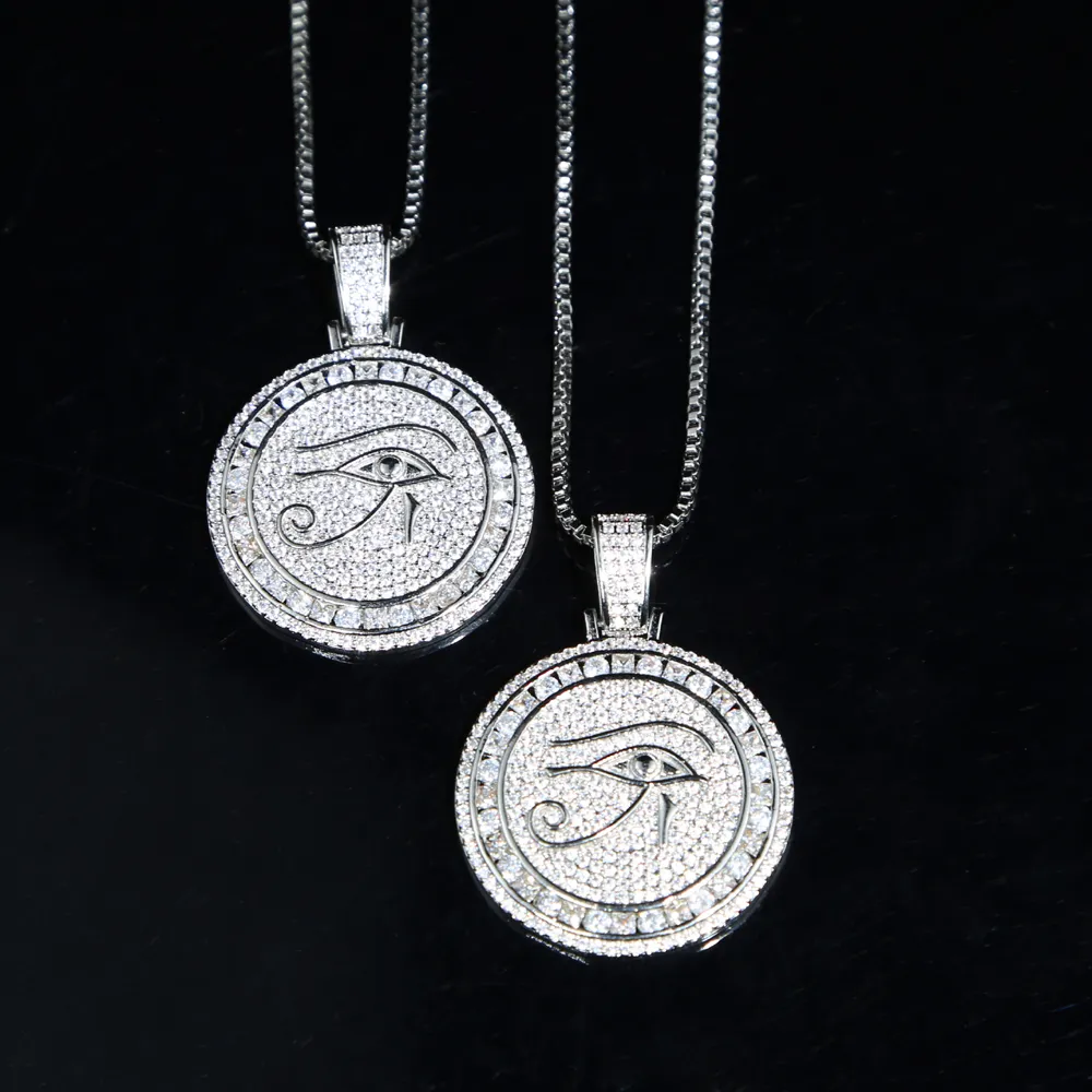 41 10CM Extend Box Chain Geometric Round Coin Pendant Engraved Evil Eye Lucky Iced Out Bling CZ Women Necklace230h