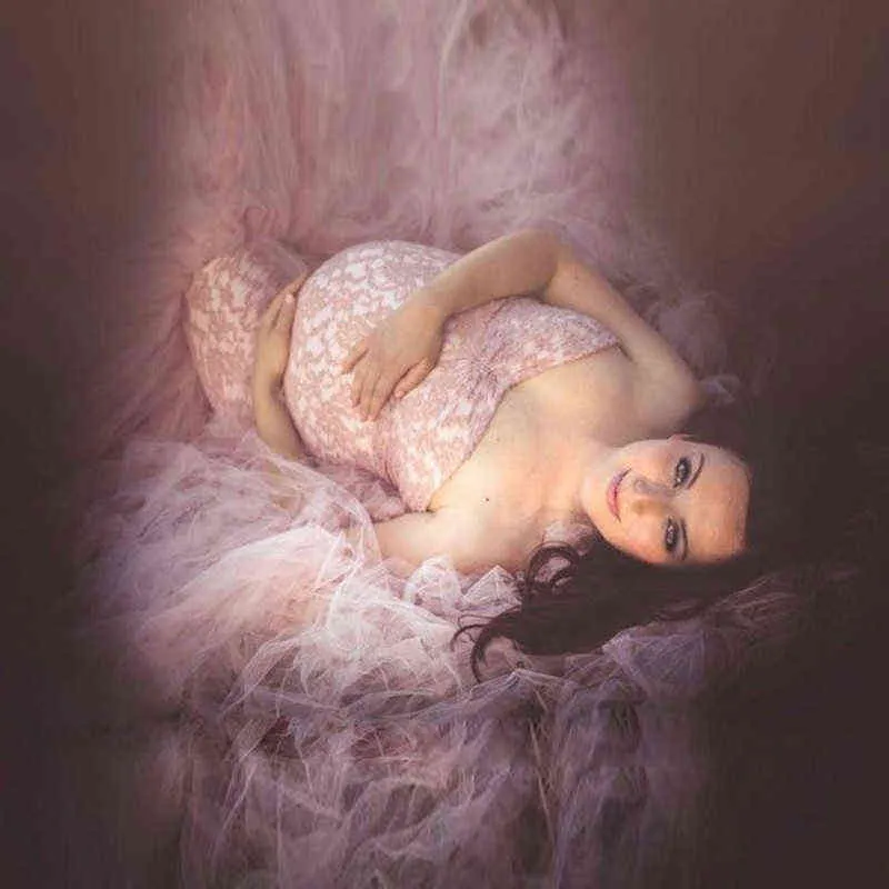 Zwangere Photo Dress Strapless Lace Maternity Jurk Maxi Photography Baby Shower Dames Sexy Mesme Mermaid Zwangerschap Jurk 2020 Nieuwe AA220309