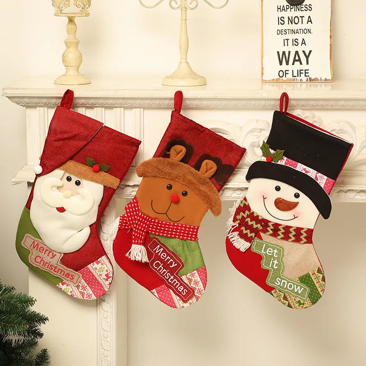 New Christmas Stockings Decor Christmas Trees Ornament Party Decorations Santa Snow Elk Design Stocking Candy Socks Bags Xmas Gifts Bag