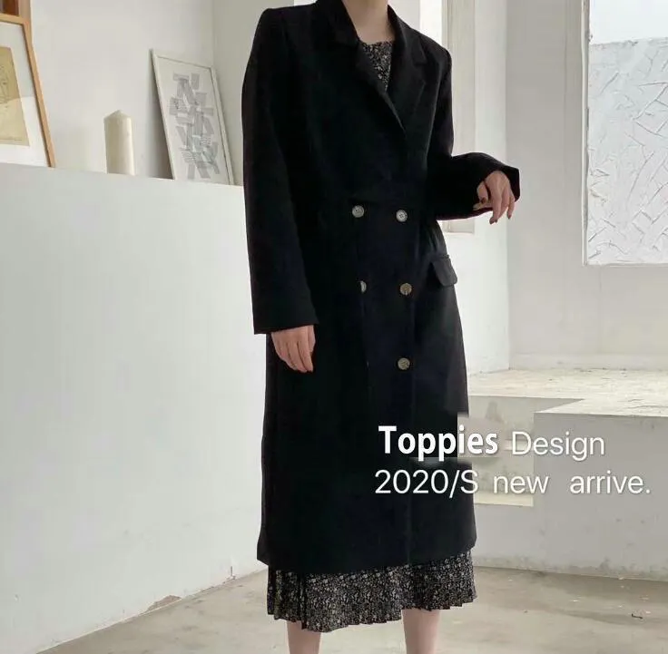 Toppies Printemps Automne Double Boutonnage Long Blazer Mode Coréenne Veste Chic Vestes 201023