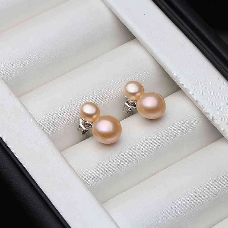 Cute 925 Sterling Silver Stud Earrings White Freshwater Natural Pearl For Women Fine Jewelry 220125