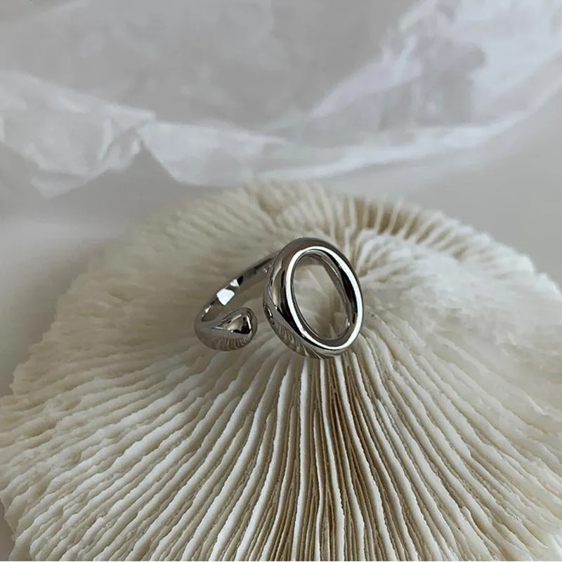 Minimalistische ovale O-vormige letter Hollow 925 Sterling zilver verstelbare ring voor vrouw geometrische asymmetrische sieraden hele1347R