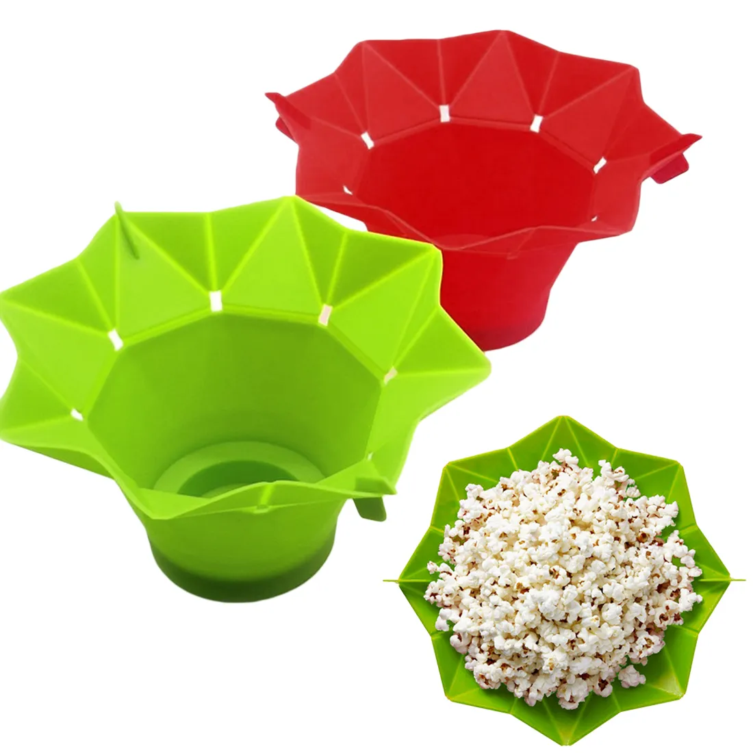 Silikon Röd Grön Popcorn Bowl Hem Mikrovågsugare Pop Corn Maker Bowl Mikrovågsugn Säker Popcorn Bakingwares Bucket 201214