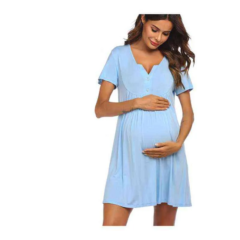 Zwangerschaps Womens Kleding 2021 Zomer Nieuwe Nursing Kleding Voor Zwangerschap Dames Borstvoeding Moederschap Jurk Dames Pyjama T0052 G220309
