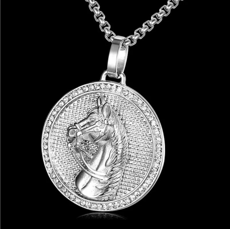 Men Hip hop iced out horse 's head Pendant Necklaces fashion Stainless Steel Male Hiphop Pendants Necklace Charm jewelry gift258u
